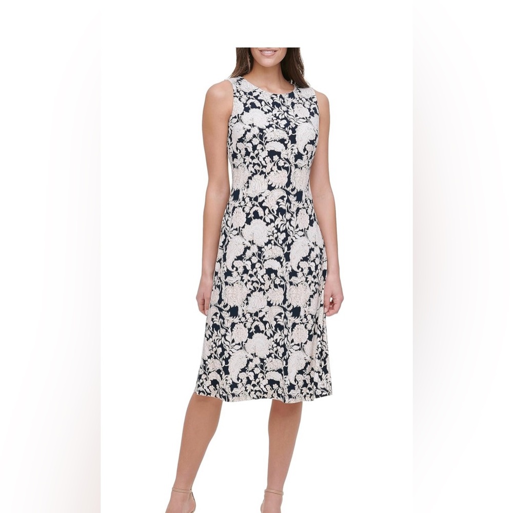 Tommy Hilfiger dress size 12 black‎ & beige paisley sleeveless shift dress 🖤🖤